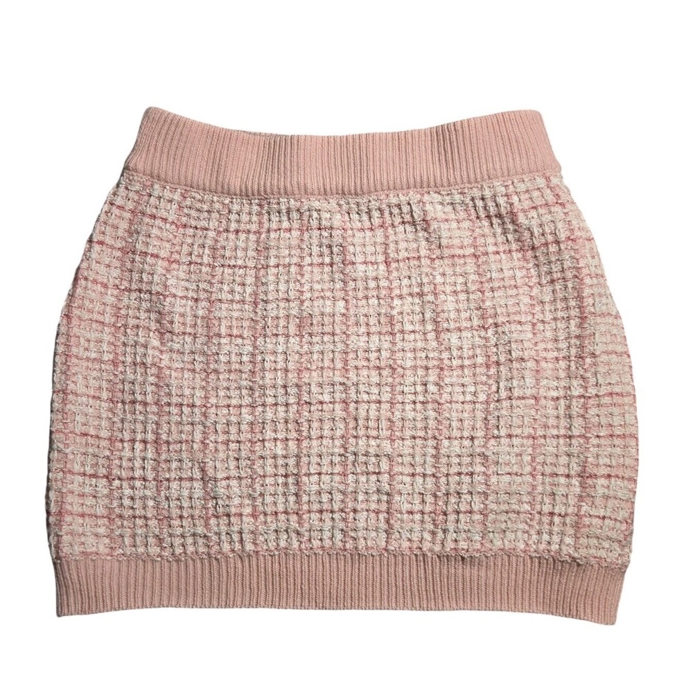 Francesca's Stella Sweater Pink Tweed Plaid Knit Skirt Medium